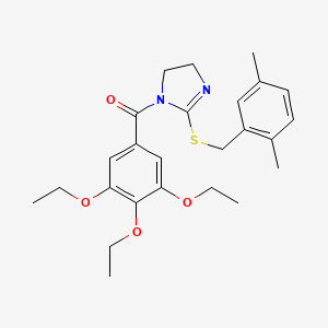 molecular formula C25H32N2O4S B2383329 [2-[(2,5-Dimethylphenyl)methylsulfanyl]-4,5-dihydroimidazol-1-yl]-(3,4,5-triethoxyphenyl)methanone CAS No. 851804-44-9