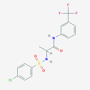 molecular formula C16H14ClF3N2O3S B2383339 2-{[(4-chlorophenyl)sulfonyl]amino}-N-[3-(trifluoromethyl)phenyl]propanamide CAS No. 1008261-45-7