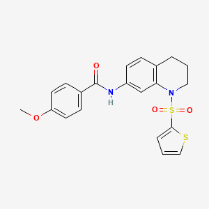 molecular formula C21H20N2O4S2 B2383356 4-methoxy-N-(1-(thiophen-2-ylsulfonyl)-1,2,3,4-tetrahydroquinolin-7-yl)benzamide CAS No. 898413-72-4