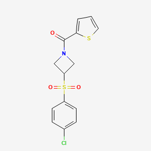 molecular formula C14H12ClNO3S2 B2383375 (3-((4-氯苯基)磺酰基)氮杂环丁-1-基)(噻吩-2-基)甲酮 CAS No. 1448073-85-5