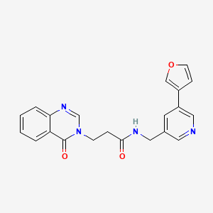 molecular formula C21H18N4O3 B2383390 N-((5-(呋喃-3-基)吡啶-3-基)甲基)-3-(4-氧代喹唑啉-3(4H)-基)丙酰胺 CAS No. 2034243-47-3