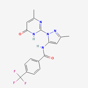 molecular formula C17H14F3N5O2 B2383416 N-(3-甲基-1-(4-甲基-6-氧代-1,6-二氢嘧啶-2-基)-1H-吡唑-5-基)-4-(三氟甲基)苯甲酰胺 CAS No. 1004638-08-7