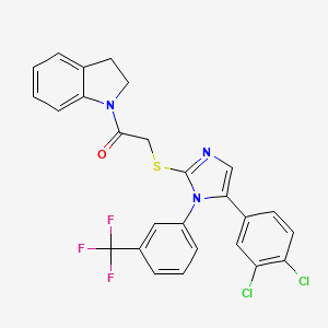 molecular formula C26H18Cl2F3N3OS B2383421 2-((5-(3,4-dichlorophenyl)-1-(3-(trifluoromethyl)phenyl)-1H-imidazol-2-yl)thio)-1-(indolin-1-yl)ethanone CAS No. 1226440-97-6
