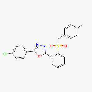 molecular formula C22H17ClN2O3S B2383432 2-(4-Chlorophenyl)-5-{2-[(4-methylbenzyl)sulfonyl]phenyl}-1,3,4-oxadiazole CAS No. 339104-33-5