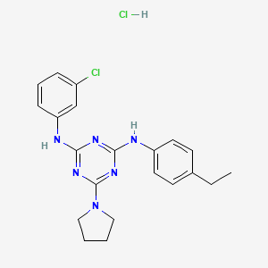 molecular formula C21H24Cl2N6 B2383440 N2-(3-chlorophenyl)-N4-(4-ethylphenyl)-6-(pyrrolidin-1-yl)-1,3,5-triazine-2,4-diamine hydrochloride CAS No. 1179459-71-2