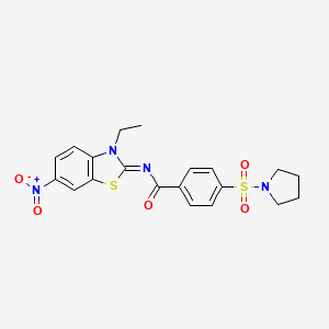 molecular formula C20H20N4O5S2 B2383457 N-(3-乙基-6-硝基-1,3-苯并噻唑-2-亚甲基)-4-吡咯烷-1-基磺酰基苯甲酰胺 CAS No. 850910-53-1
