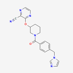 molecular formula C21H20N6O2 B2383490 3-((1-(4-((1H-咪唑-1-基)甲基)苯甲酰)哌啶-3-基)氧基)吡嗪-2-腈 CAS No. 2034502-59-3