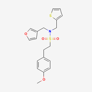 molecular formula C19H21NO4S2 B2383493 N-(呋喃-3-基甲基)-2-(4-甲氧基苯基)-N-(噻吩-2-基甲基)乙磺酰胺 CAS No. 1428352-96-8