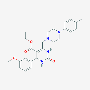 molecular formula C26H32N4O4 B2383525 Ethyl 4-(3-methoxyphenyl)-6-{[4-(4-methylphenyl)piperazin-1-yl]methyl}-2-oxo-1,2,3,4-tetrahydropyrimidine-5-carboxylate CAS No. 1252916-75-8