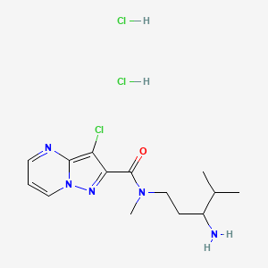 molecular formula C14H22Cl3N5O B2383546 N-(3-氨基-4-甲基戊基)-3-氯-N-甲基吡唑并[1,5-a]嘧啶-2-甲酰胺；二盐酸盐 CAS No. 2490406-14-7
