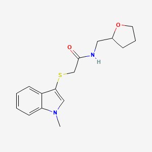 molecular formula C16H20N2O2S B2383554 2-(1-methylindol-3-yl)sulfanyl-N-(oxolan-2-ylmethyl)acetamide CAS No. 862825-61-4