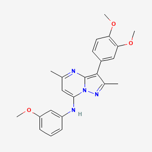 molecular formula C23H24N4O3 B2383562 3-(3,4-dimethoxyphenyl)-N-(3-methoxyphenyl)-2,5-dimethylpyrazolo[1,5-a]pyrimidin-7-amine CAS No. 890632-13-0