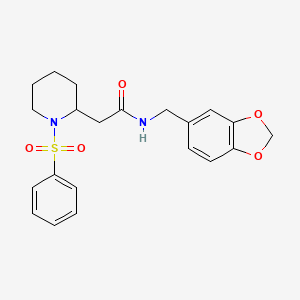 molecular formula C21H24N2O5S B2383563 N-(苯并[d][1,3]二氧杂环-5-基甲基)-2-(1-(苯磺酰基)哌啶-2-基)乙酰胺 CAS No. 1021040-70-9