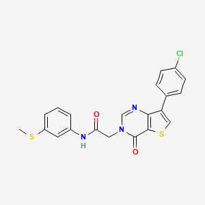 molecular formula C21H16ClN3O2S2 B2383576 2-[7-(4-chlorophenyl)-4-oxothieno[3,2-d]pyrimidin-3(4H)-yl]-N-[3-(methylsulfanyl)phenyl]acetamide CAS No. 1105223-31-1