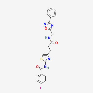 4-fluoro-N-(4-(3-oxo-3-(((3-phenyl-1,2,4-oxadiazol-5-yl)methyl)amino)propyl)thiazol-2-yl)benzamide