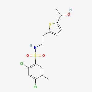molecular formula C15H17Cl2NO3S2 B2383591 2,4-dichloro-N-(2-(5-(1-hydroxyethyl)thiophen-2-yl)ethyl)-5-methylbenzenesulfonamide CAS No. 2034404-80-1