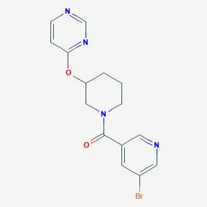 molecular formula C15H15BrN4O2 B2383598 (5-Bromopyridin-3-yl)(3-(pyrimidin-4-yloxy)piperidin-1-yl)methanone CAS No. 2034633-51-5