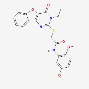 molecular formula C22H21N3O5S B2383639 N-(2,5-二甲氧基苯基)-2-((3-乙基-4-氧代-3,4-二氢苯并呋喃[3,2-d]嘧啶-2-基)硫代)乙酰胺 CAS No. 900004-51-5