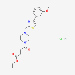 molecular formula C21H28ClN3O4S B2383657 Ethyl 4-(4-((4-(3-methoxyphenyl)thiazol-2-yl)methyl)piperazin-1-yl)-4-oxobutanoate hydrochloride CAS No. 1216695-67-8