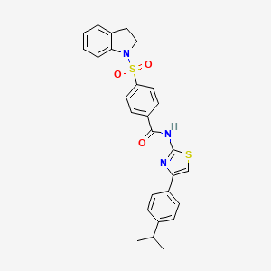 molecular formula C27H25N3O3S2 B2383667 4-(吲哚-1-磺酰基)-N-(4-(4-异丙苯基)噻唑-2-基)苯甲酰胺 CAS No. 441290-08-0