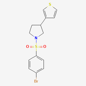 molecular formula C14H14BrNO2S2 B2383684 1-((4-Bromophenyl)sulfonyl)-3-(thiophen-3-yl)pyrrolidine CAS No. 2185590-19-4