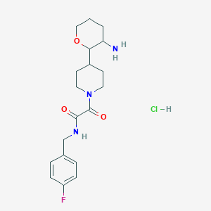 molecular formula C19H27ClFN3O3 B2383700 2-[4-(3-氨基氧杂-2-基)哌啶-1-基]-N-[(4-氟苯基)甲基]-2-氧代乙酰胺；盐酸盐 CAS No. 2418668-71-8