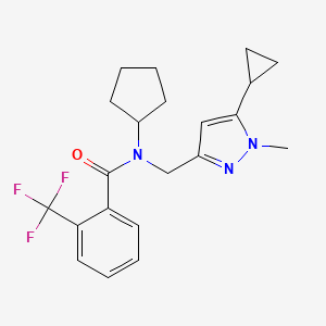 molecular formula C21H24F3N3O B2383707 N-cyclopentyl-N-((5-cyclopropyl-1-methyl-1H-pyrazol-3-yl)methyl)-2-(trifluoromethyl)benzamide CAS No. 1795304-79-8