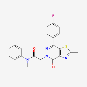 molecular formula C21H17FN4O2S B2383717 2-(7-(4-fluorophenyl)-2-methyl-4-oxothiazolo[4,5-d]pyridazin-5(4H)-yl)-N-methyl-N-phenylacetamide CAS No. 942003-97-6