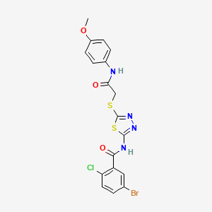 molecular formula C18H14BrClN4O3S2 B2383718 5-bromo-2-chloro-N-(5-((2-((4-methoxyphenyl)amino)-2-oxoethyl)thio)-1,3,4-thiadiazol-2-yl)benzamide CAS No. 391869-54-8