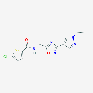 molecular formula C13H12ClN5O2S B2383725 5-chloro-N-((3-(1-ethyl-1H-pyrazol-4-yl)-1,2,4-oxadiazol-5-yl)methyl)thiophene-2-carboxamide CAS No. 2034516-13-5