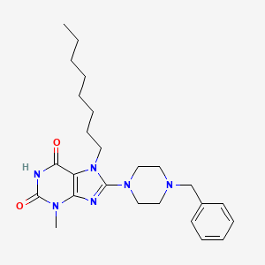 molecular formula C25H36N6O2 B2383772 8-(4-Benzylpiperazin-1-yl)-3-methyl-7-octylpurine-2,6-dione CAS No. 377060-82-7