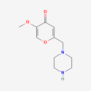 molecular formula C11H16N2O3 B2383773 5-methoxy-2-(piperazin-1-ylmethyl)-4H-pyran-4-one CAS No. 1091394-36-3