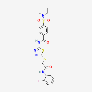 molecular formula C21H22FN5O4S3 B2383806 4-(N,N-diethylsulfamoyl)-N-(5-((2-((2-fluorophenyl)amino)-2-oxoethyl)thio)-1,3,4-thiadiazol-2-yl)benzamide CAS No. 392298-77-0