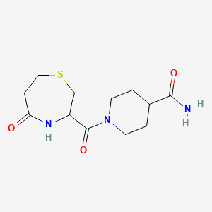 molecular formula C12H19N3O3S B2383815 1-(5-Oxo-1,4-thiazepane-3-carbonyl)piperidine-4-carboxamide CAS No. 1396568-52-7