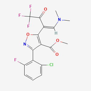 molecular formula C17H13ClF4N2O4 B2383818 methyl 3-(2-chloro-6-fluorophenyl)-5-[(Z)-1-(dimethylamino)-4,4,4-trifluoro-3-oxobut-1-en-2-yl]-1,2-oxazole-4-carboxylate CAS No. 338966-53-3