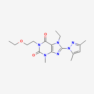 molecular formula C17H24N6O3 B2383819 8-(3,5-dimethyl-1H-pyrazol-1-yl)-1-(2-ethoxyethyl)-7-ethyl-3-methyl-1H-purine-2,6(3H,7H)-dione CAS No. 1013988-25-4