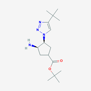 molecular formula C16H28N4O2 B2383820 Tert-butyl (3R,4S)-3-amino-4-(4-tert-butyltriazol-1-yl)cyclopentane-1-carboxylate CAS No. 2126157-96-6