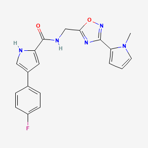 molecular formula C19H16FN5O2 B2383824 4-(4-fluorophenyl)-N-((3-(1-methyl-1H-pyrrol-2-yl)-1,2,4-oxadiazol-5-yl)methyl)-1H-pyrrole-2-carboxamide CAS No. 2034271-64-0