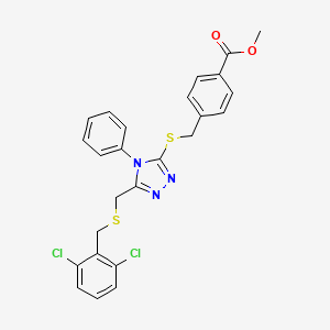 molecular formula C25H21Cl2N3O2S2 B2383833 methyl 4-{[(5-{[(2,6-dichlorobenzyl)sulfanyl]methyl}-4-phenyl-4H-1,2,4-triazol-3-yl)sulfanyl]methyl}benzenecarboxylate CAS No. 344271-48-3
