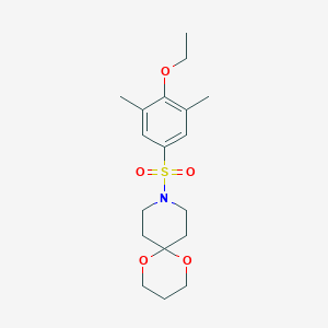 molecular formula C18H27NO5S B2383840 9-((4-Ethoxy-3,5-dimethylphenyl)sulfonyl)-1,5-dioxa-9-azaspiro[5.5]undecane CAS No. 1351586-75-8