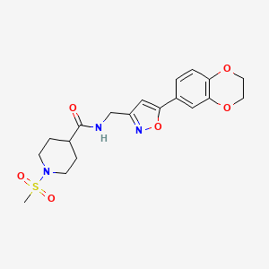 molecular formula C19H23N3O6S B2383863 N-((5-(2,3-二氢苯并[b][1,4]二噁英-6-基)异恶唑-3-基)甲基)-1-(甲磺酰基)哌啶-4-甲酰胺 CAS No. 1206997-77-4