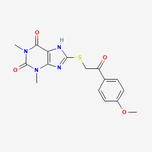 molecular formula C16H16N4O4S B2383870 8-((2-(4-methoxyphenyl)-2-oxoethyl)thio)-1,3-dimethyl-1H-purine-2,6(3H,7H)-dione CAS No. 325996-24-5