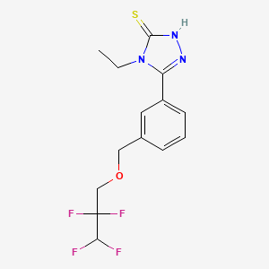 molecular formula C14H15F4N3OS B2383883 4-ethyl-5-{3-[(2,2,3,3-tetrafluoropropoxy)methyl]phenyl}-4H-1,2,4-triazole-3-thiol CAS No. 828285-15-0