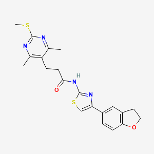molecular formula C21H22N4O2S2 B2383887 N-[4-(2,3-dihydro-1-benzofuran-5-yl)-1,3-thiazol-2-yl]-3-[4,6-dimethyl-2-(methylsulfanyl)pyrimidin-5-yl]propanamide CAS No. 1209411-96-0