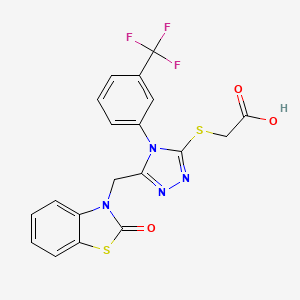 molecular formula C19H13F3N4O3S2 B2383909 2-((5-((2-oxobenzo[d]thiazol-3(2H)-yl)methyl)-4-(3-(trifluoromethyl)phenyl)-4H-1,2,4-triazol-3-yl)thio)acetic acid CAS No. 847403-79-6