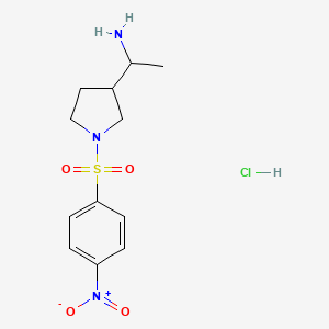 molecular formula C12H18ClN3O4S B2383937 1-[1-(4-Nitrobenzenesulfonyl)pyrrolidin-3-yl]ethan-1-amine hydrochloride CAS No. 1798757-18-2