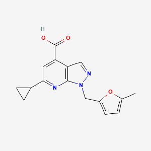 molecular formula C16H15N3O3 B2383940 6-cyclopropyl-1-[(5-methylfuran-2-yl)methyl]-1H-pyrazolo[3,4-b]pyridine-4-carboxylic acid CAS No. 953905-94-7