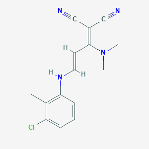molecular formula C15H15ClN4 B2383967 2-[(E)-3-(3-chloro-2-methylanilino)-1-(dimethylamino)prop-2-enylidene]propanedinitrile CAS No. 339101-96-1