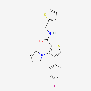 molecular formula C20H15FN2OS2 B2383973 4-(4-fluorophenyl)-3-(1H-pyrrol-1-yl)-N-(2-thienylmethyl)thiophene-2-carboxamide CAS No. 1207001-09-9