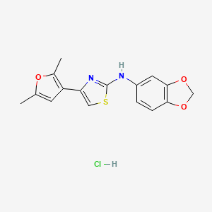 molecular formula C16H15ClN2O3S B2383995 N-(benzo[d][1,3]dioxol-5-yl)-4-(2,5-dimethylfuran-3-yl)thiazol-2-amine hydrochloride CAS No. 2034301-83-0
